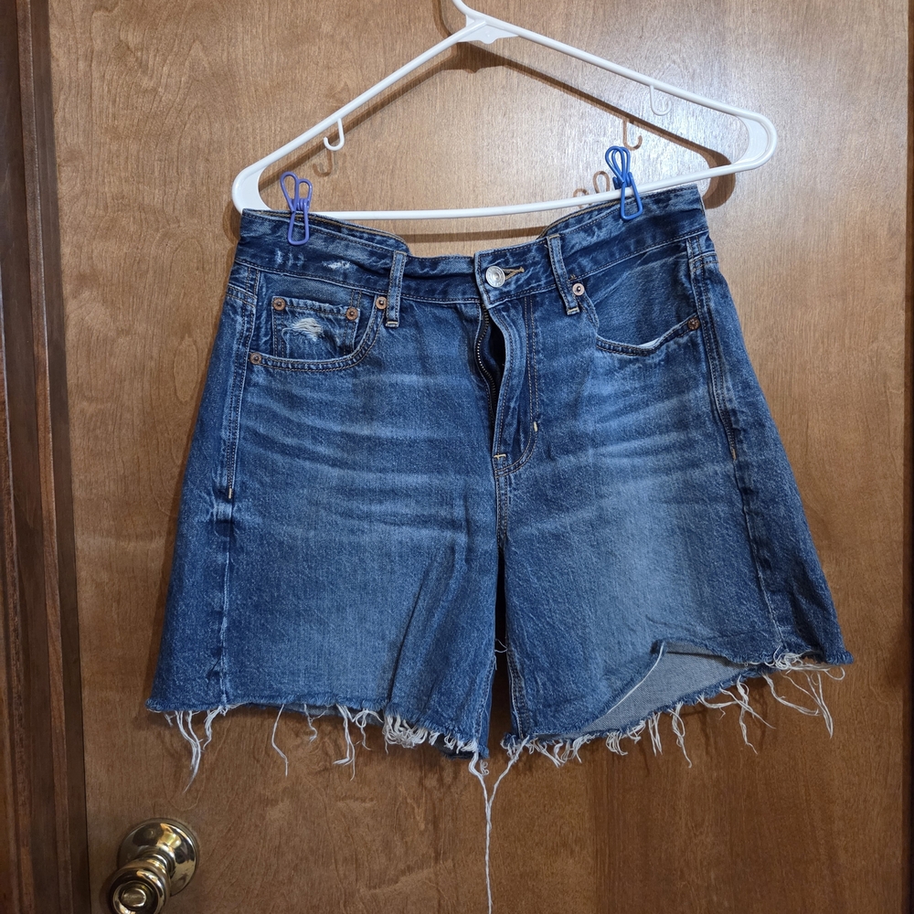 American Eagle Outfitters Blue Frayed Jean Shorts